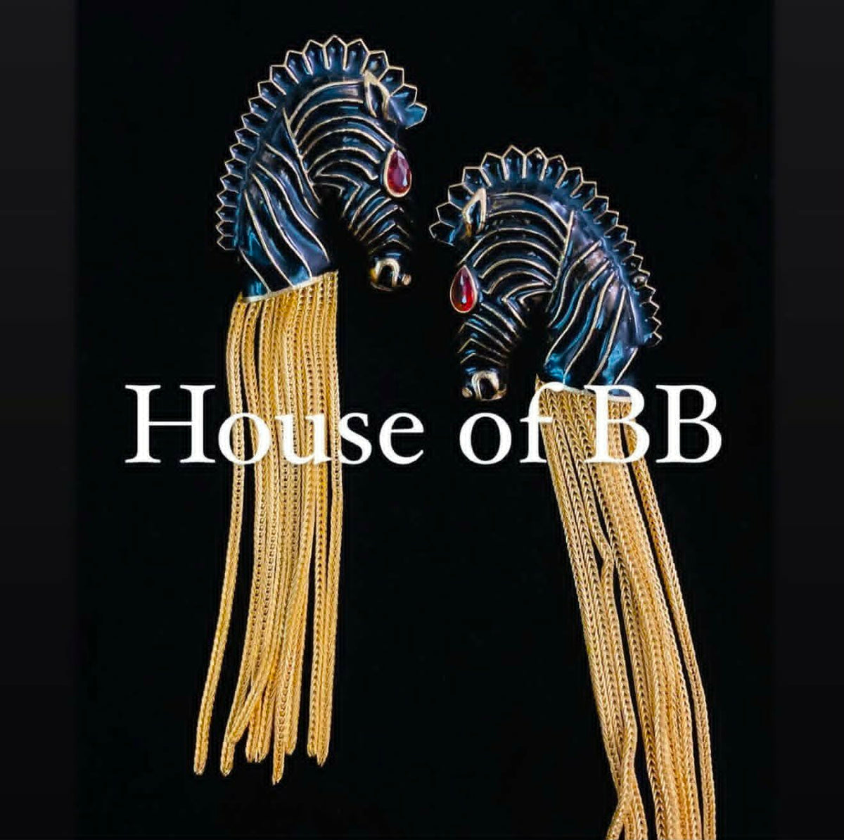 Long string chained Zebra earrings