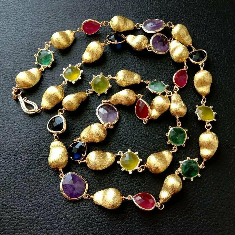 Long precious gemstones necklace