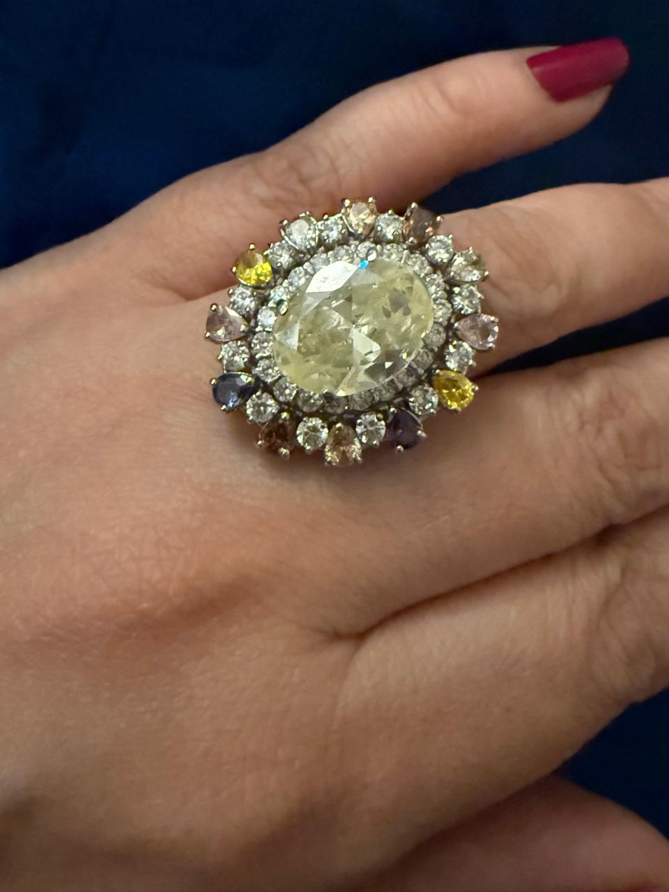 Multi coloured precious gemstones ring