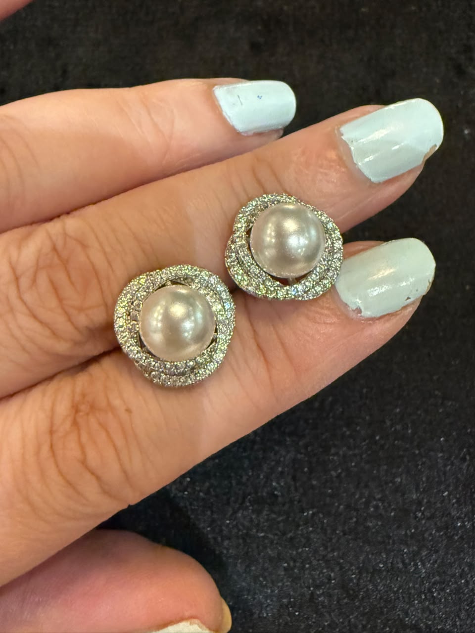 Silver Zirconium Pearl Studs