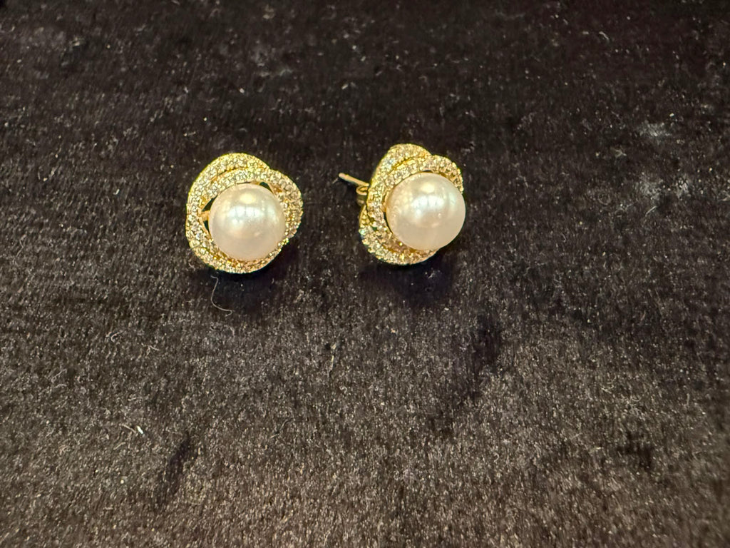 Gold Zirconium Pearl Studs