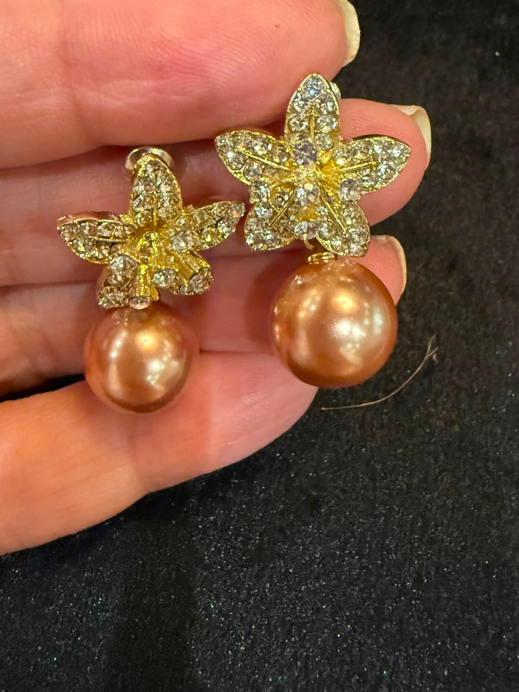 Gold zircon brown pearl earrings