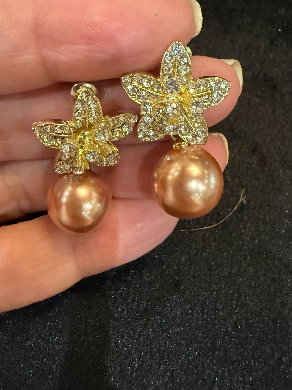 Gold zircon brown pearl earrings