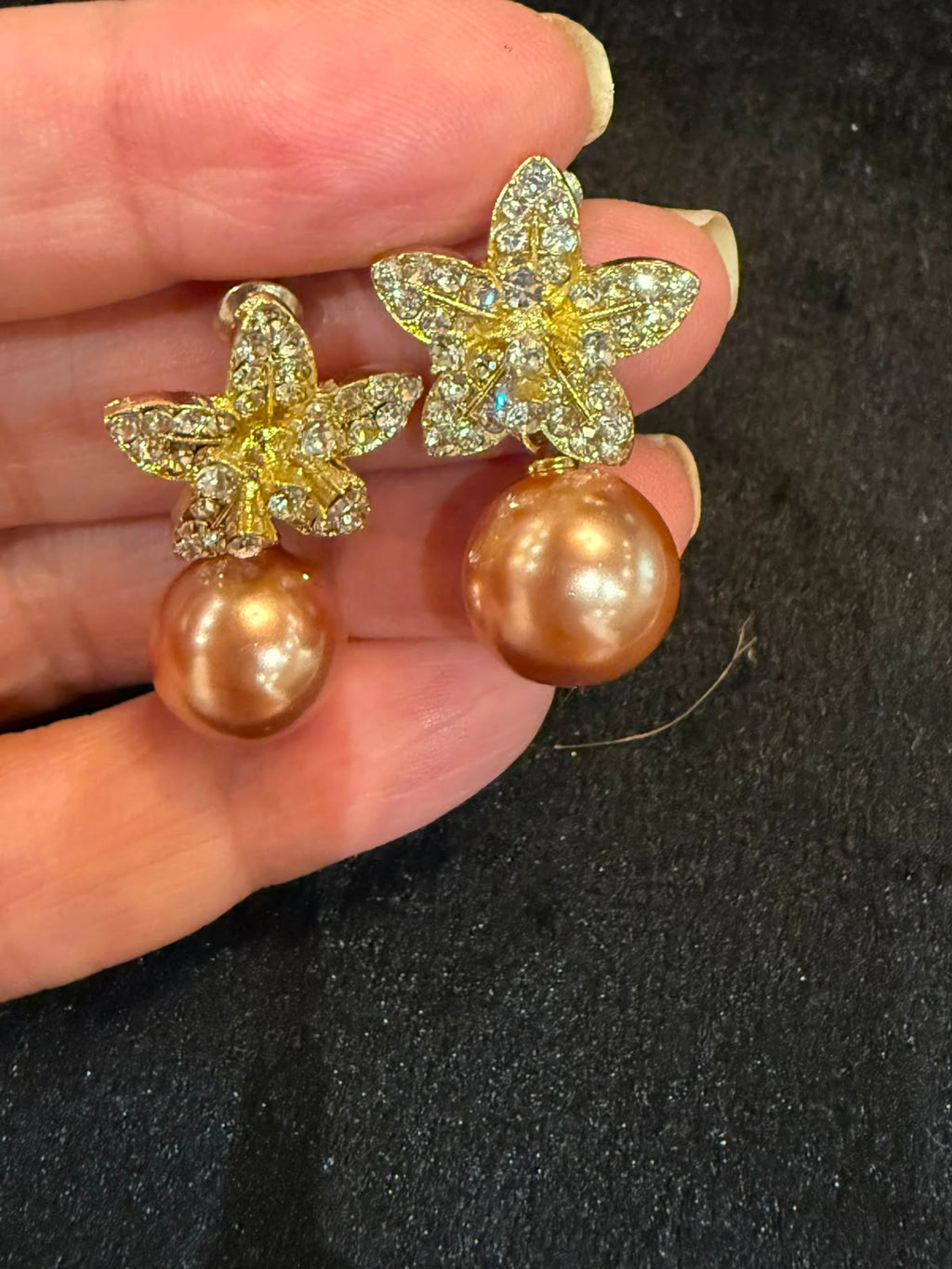 Gold zircon brown pearl earrings