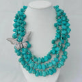 Real three layered turquoise stones necklace