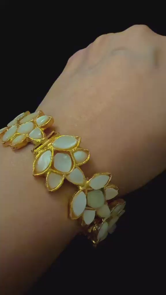 The Maharani Lotus Moonstone Adjustable Bangle